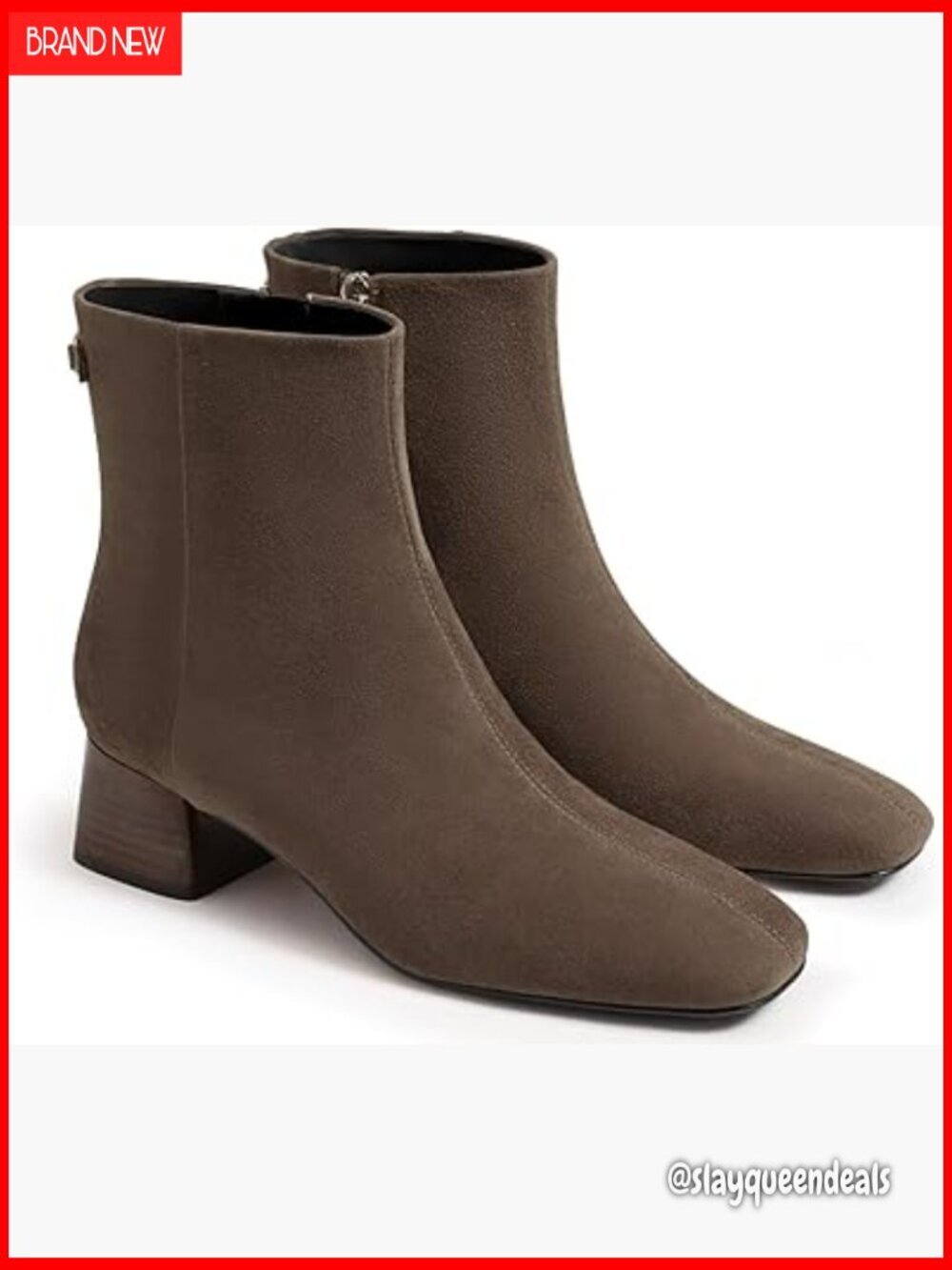 Women's Ankle Boots Chunky Low Heel Square Toe Side Zipper Dress Shoes